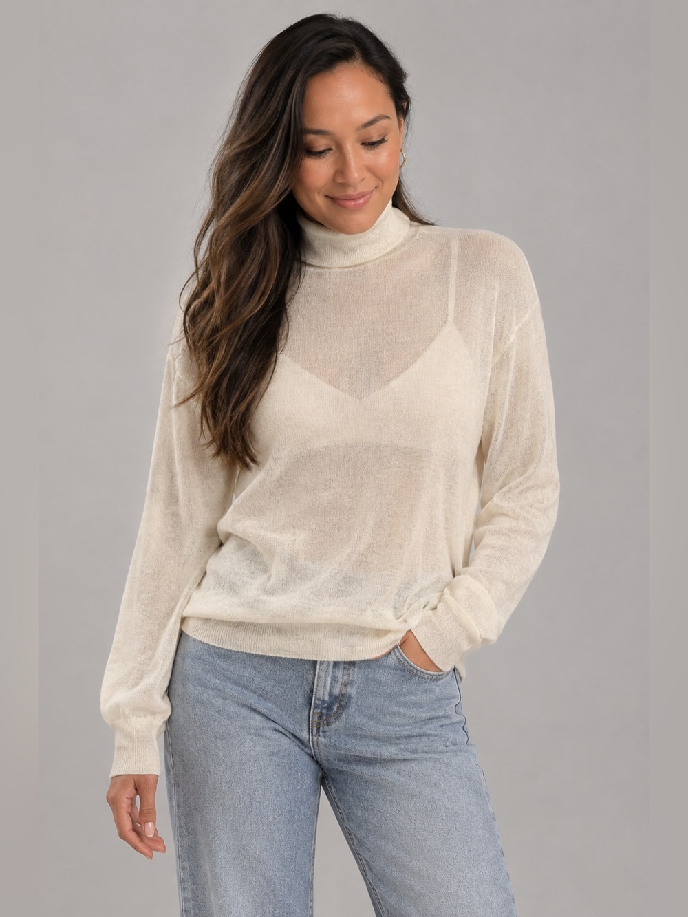 NWT Women's Tilley Cream Turtleneck Sweater - Lightweight Knit